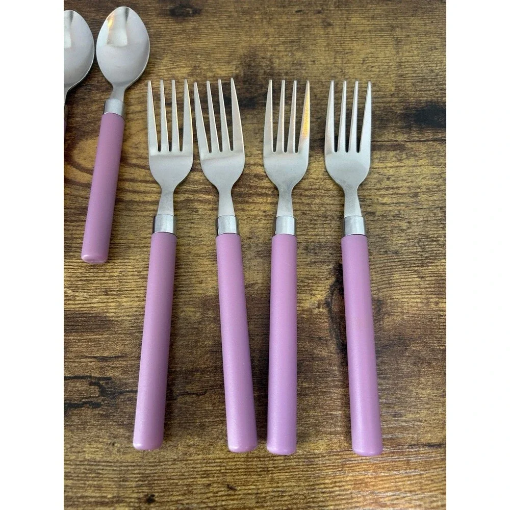 Vintage Style 15Pc Pink Flatware Set 1810 Stainless Steel Retro Mauve Handle Set